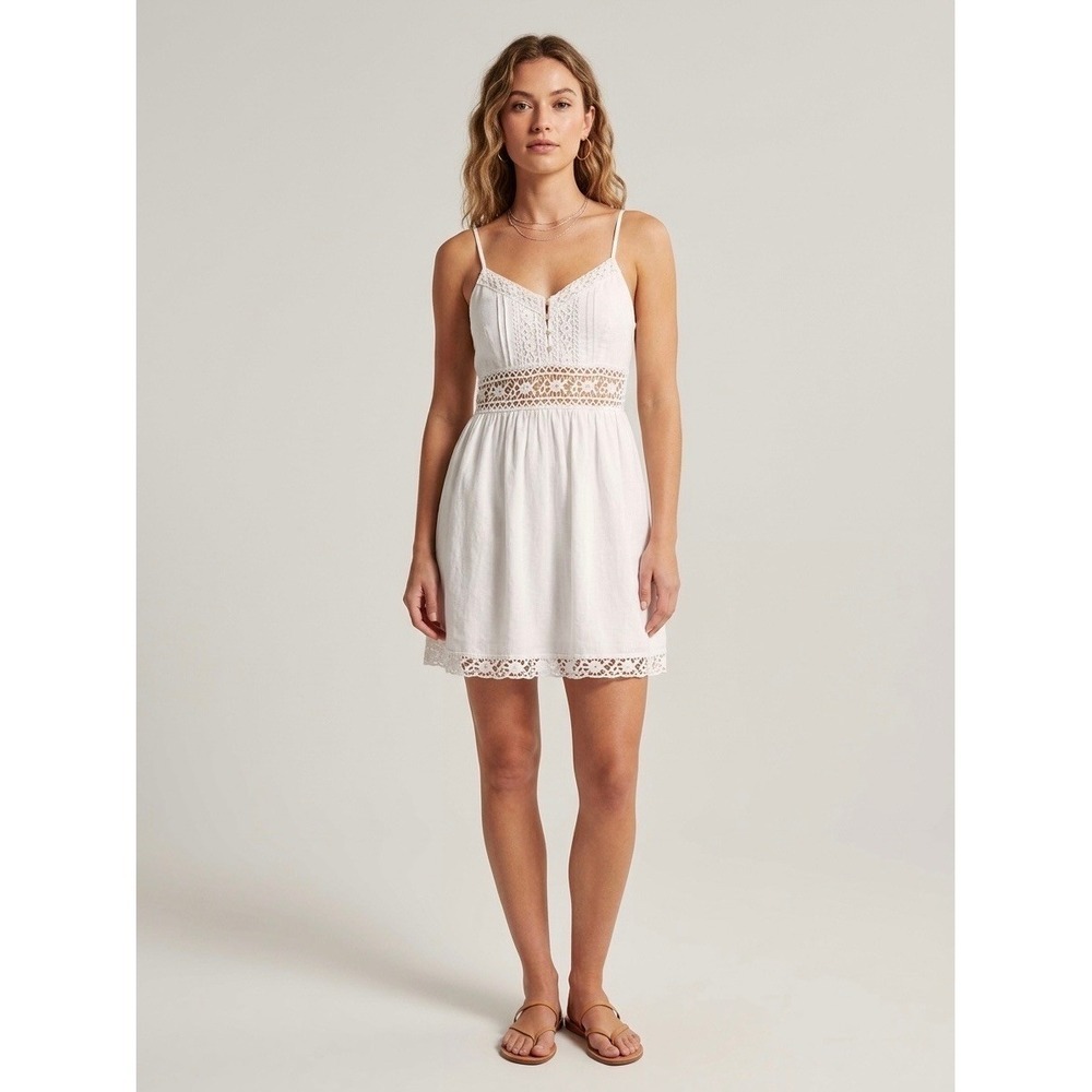 Abercrombie & Fitch White Crochet Lace Cotton Mini Dress XXSP Petite Pockets